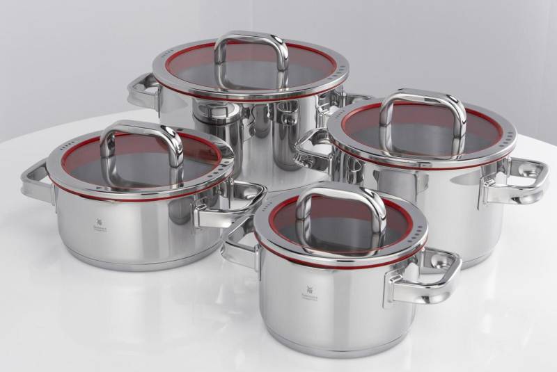 WMF Topf-Set Bratentopf (2,5l), Fleischtöpfe (1,9l), (3,9l), (5,7l) silber von WMF