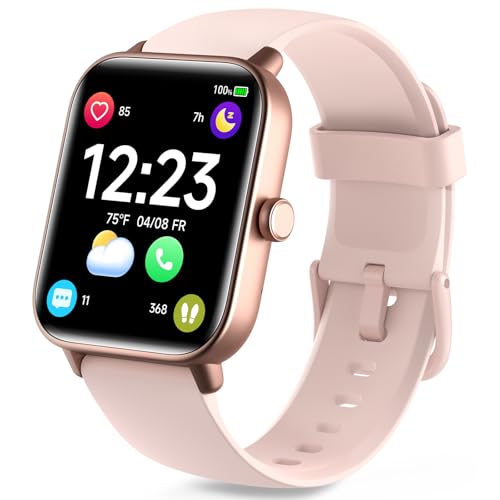 Smartwatch Damen mit Telefon-Uhren Damen digital Watch mit Herzfrequenz Bluetooth Schlafmonitor Pulsmesser- Fitnessuhr Wasserdicht mit Schrittzähler-Armbanduhr für iOS Android(Rosa) von WMK