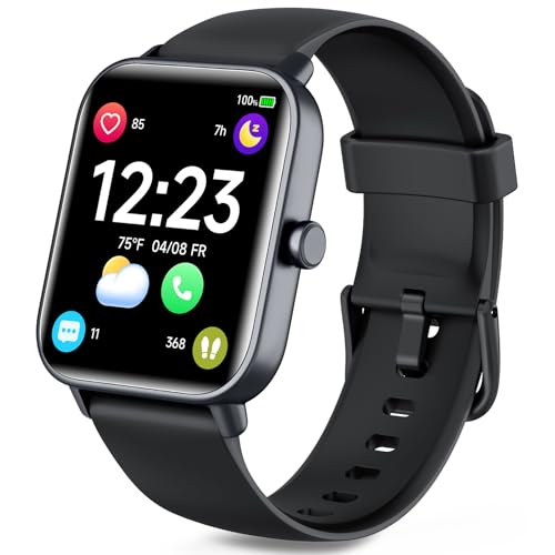 Smartwatch Herren mit Telefon-Uhren Herren digital Watch mit Herzfrequenz Bluetooth Schlafmonitor Pulsmesser- Fitnessuhr Wasserdicht mit Schrittzähler-Armbanduhr für iOS Android(Schwarz) von WMK