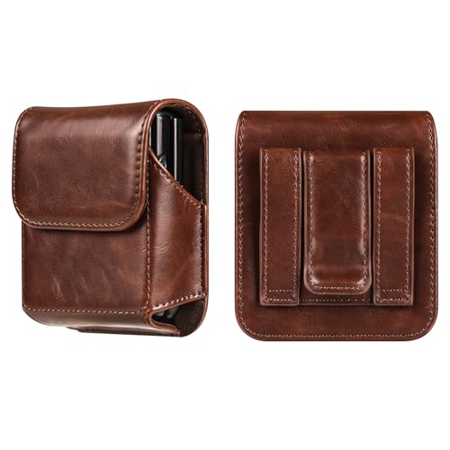 Leder Handy Gürtelclip Tasche Kompatibel mit Samsung Galaxy Z Flip 6/Z Flip 5/Z Flip 4/Z Flip 3/Z Flip 4G 5G/Motorola RAZR Handyhülle mit Gürtelschlaufe Leder Kompatibel mit Huawei P50 Pocket/Pocket S von WNHTFAC