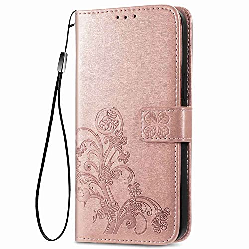 WOBURN Hülle für Blackview A85, Premium TPU/PU Leder Klappbar Glückskleeblattprägung Schutzhülle Handyhülle mit Standfunktion & Kartensteckplätzen, Roségold von WOBURN