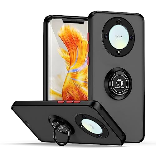 WOBURN Hülle für Honor Magic 5 Lite 5G (Magic5 Lite) / X9a, TPU/PC Stoßfest Handyhülle mit Fingerring Stände, Durchscheinend Gefrostet Anti Fingerabdruck Schutzhülle. Schwarz Rot von WOBURN