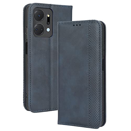 WOBURN Hülle für Huawei Honor X7a, Premium TPU/PU Leder Klappbar Schutzhülle Tasche Handyhülle mit Standfunktion & Kartensteckplätzen, Blau von WOBURN