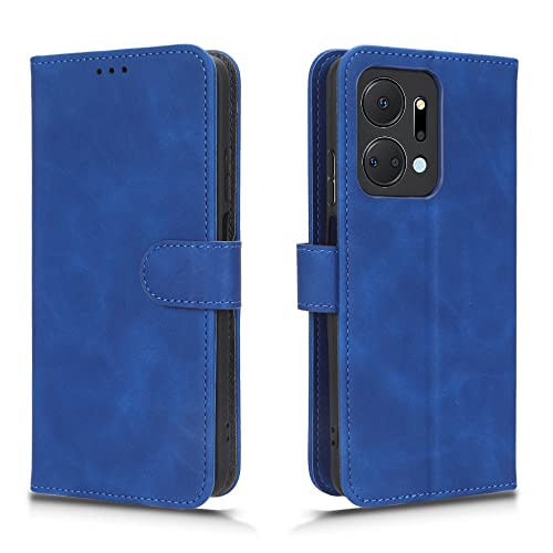 WOBURN Hülle für Huawei Honor X7a, Premium TPU/PU Leder Klappbar Schutzhülle Tasche Handyhülle mit Standfunktion & Kartensteckplätzen, Blau von WOBURN