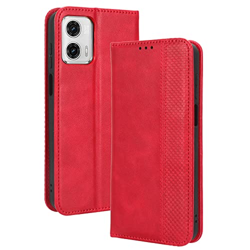 WOBURN Hülle für Motorola Moto G53 5G, Premium TPU/PU Leder Klappbar Schutzhülle Tasche Handyhülle mit Standfunktion & Kartensteckplätzen, Rot von WOBURN