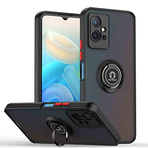 WOBURN Hülle für Oppo Reno8 Lite (Reno 8 Lite) 5G, TPU/PC Stoßfest Handyhülle mit Fingerring Stände, Durchscheinend Gefrostet Anti Fingerabdruck Schutzhülle. Schwarz Rot von WOBURN
