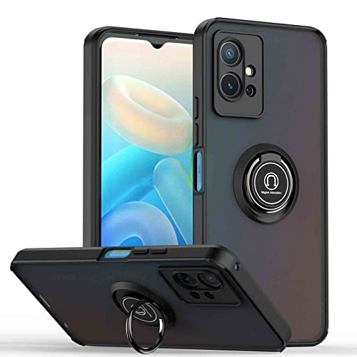 WOBURN Hülle für Realme C11 (2021) / Realme C20, TPU/PC Stoßfest Handyhülle mit Fingerring Stände, Durchscheinend Gefrostet Anti Fingerabdruck Schutzhülle. Schwarz von WOBURN
