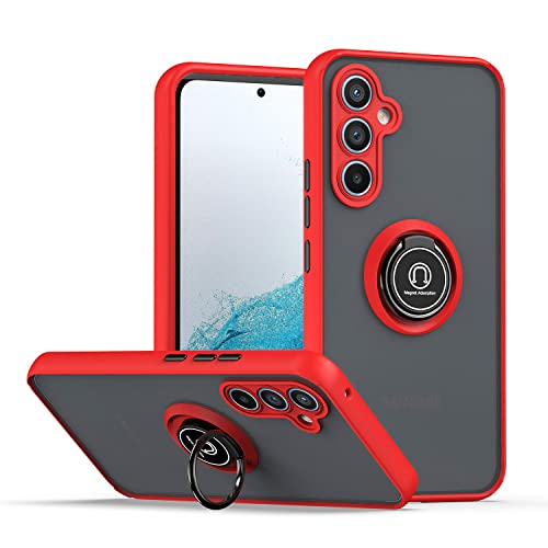 WOBURN Hülle für Samsung Galaxy A34 5G, TPU/PC Stoßfest Handyhülle mit Fingerring Stände, Durchscheinend Gefrostet Anti Fingerabdruck Schutzhülle. Rot von WOBURN