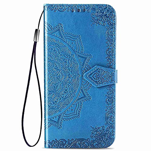 WOBURN Hülle für Samsung Galaxy S23 5G, Premium TPU/PU Leder Klappbar Mandala-Prägung Schutzhülle Handyhülle Case mit Standfunktion & Kartensteckplätzen, Blau von WOBURN