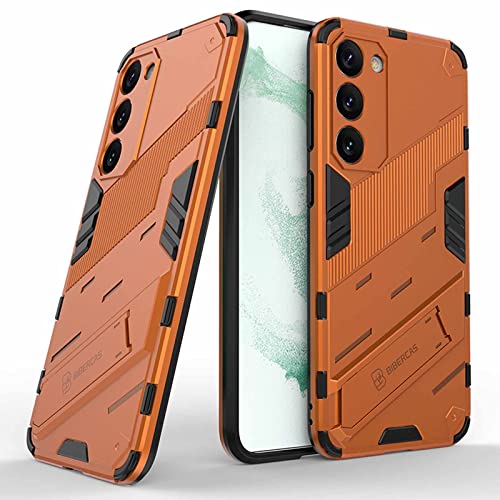 WOBURN Hülle für Samsung Galaxy S23 5G, Silikon TPU/PC Stoßfest Handyhülle mit Versteckte Klammer Stände, Punk-Stil Bumper Schutzhülle Case Cover, Orange von WOBURN