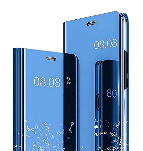 WOBURN Hülle für Samsung Galaxy S23 Plus | S23+ 5G, Spiegel Clear View Flip Handyhülle, PU/PC Lederhülle Schutzhülle Mirror Make-Up Case Cover mit Flip Klappbarer Stände. Blau von WOBURN