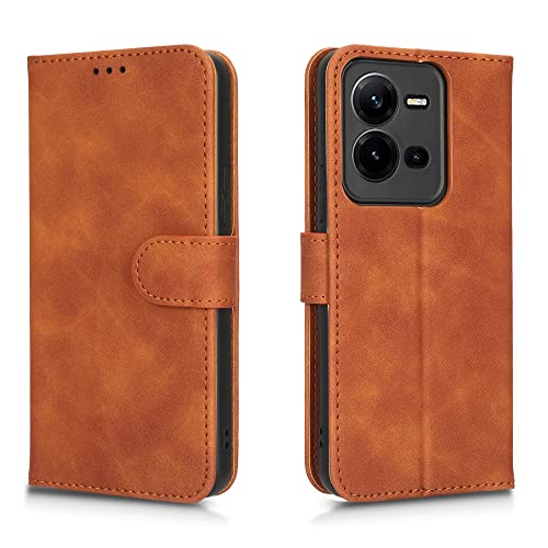 WOBURN Hülle für VIVO X80 Lite, Premium TPU/PU Leder Klappbar Schutzhülle Tasche Handyhülle mit Standfunktion & Kartensteckplätzen, Brown von WOBURN