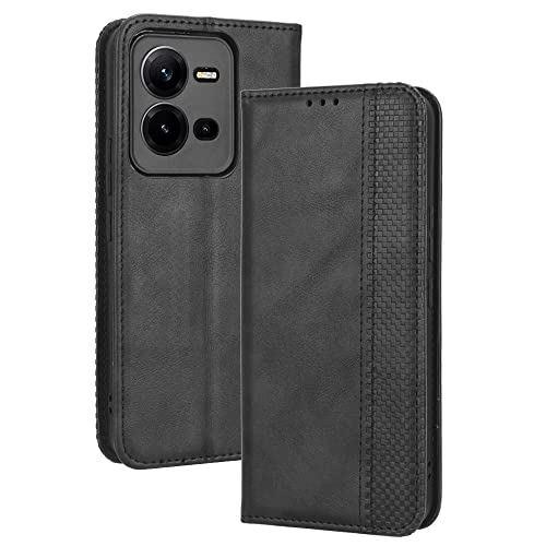 WOBURN Hülle für VIVO X80 Lite, Premium TPU/PU Leder Klappbar Schutzhülle Tasche Handyhülle mit Standfunktion & Kartensteckplätzen, Schwarz von WOBURN