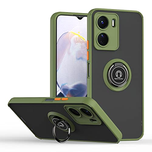 WOBURN Hülle für Vivo Y16, TPU/PC Stoßfest Handyhülle mit Fingerring Stände, Durchscheinend Gefrostet Anti Fingerabdruck Schutzhülle. Armeegrün von WOBURN