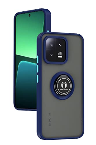 WOBURN Hülle für Xiaomi Mi 13, TPU/PC Stoßfest Handyhülle mit Fingerring Stände, Durchscheinend Gefrostet Anti Fingerabdruck Schutzhülle. Königsblau von WOBURN