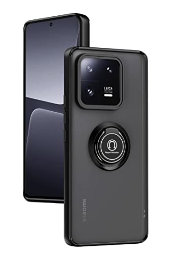 WOBURN Hülle für Xiaomi Mi 13 Pro, TPU/PC Stoßfest Handyhülle mit Fingerring Stände, Durchscheinend Gefrostet Anti Fingerabdruck Schutzhülle. Schwarz von WOBURN