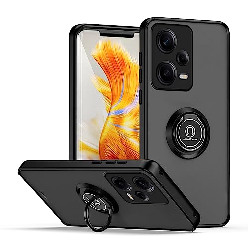 WOBURN Hülle für Xiaomi Poco X5 5G, TPU/PC Stoßfest Handyhülle mit Fingerring Stände, Durchscheinend Gefrostet Anti Fingerabdruck Schutzhülle. Schwarz von WOBURN