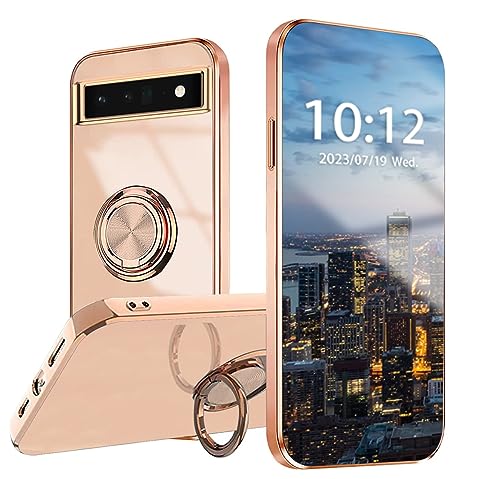 WOBURN Silikon Hülle für Google Pixel 6A mit Drehung Fingerring Stände, Handyhülle Überzug Ultra Dünn Weiche TPU Stoßfest Schutzhülle Cover Bumper - Rosa von WOBURN