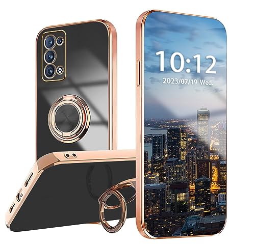 WOBURN Silikon Hülle für Oppo Reno6 Pro/Reno 6 Pro 5G mit Drehung Fingerring Stände, Handyhülle Überzug Ultra Dünn Weiche TPU Stoßfest Schutzhülle Cover Bumper - Schwarz von WOBURN