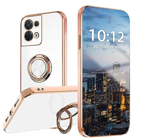 WOBURN Silikon Hülle für Oppo Reno8 / Reno 8 5G mit Drehung Fingerring Stände, Handyhülle Überzug Ultra Dünn Weiche TPU Stoßfest Schutzhülle Cover Bumper - Weiss von WOBURN