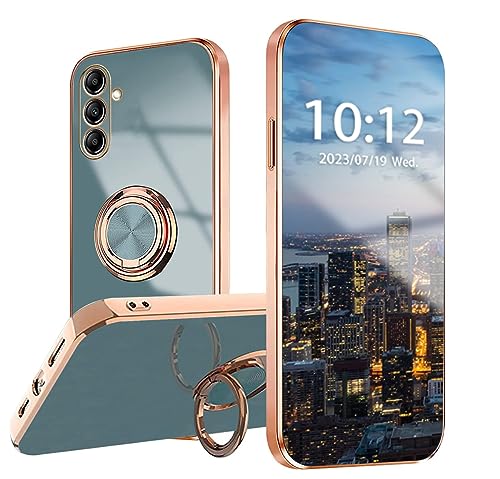 WOBURN Silikon Hülle für Samsung Galaxy A14 5G mit Drehung Fingerring Stände, Handyhülle Überzug Ultra Dünn Weiche TPU Stoßfest Schutzhülle Cover Bumper - Grau von WOBURN