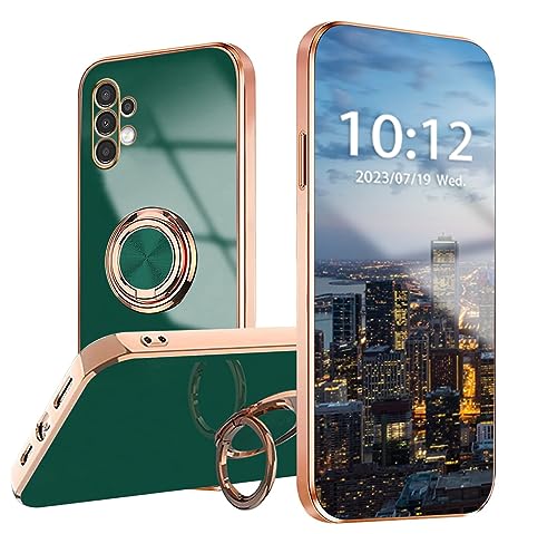 WOBURN Silikon Hülle für Samsung Galaxy A52 / A52 5G / A52S 5G mit Drehung Fingerring Stände, Handyhülle Überzug Ultra Dünn Weiche TPU Stoßfest Schutzhülle Cover Bumper - Dunkelgrün von WOBURN
