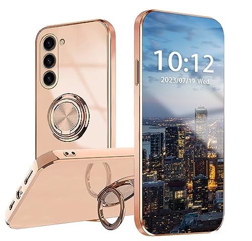 WOBURN Silikon Hülle für Samsung Galaxy S23 5G mit Drehung Fingerring Stände, Handyhülle Überzug Ultra Dünn Weiche TPU Stoßfest Schutzhülle Cover Bumper - Rosa von WOBURN