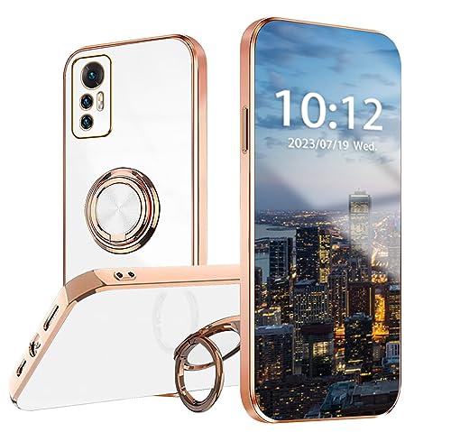 WOBURN Silikon Hülle für Xiaomi 12 Lite mit Drehung Fingerring Stände, Handyhülle Überzug Ultra Dünn Weiche TPU Stoßfest Schutzhülle Cover Bumper - Weiss von WOBURN