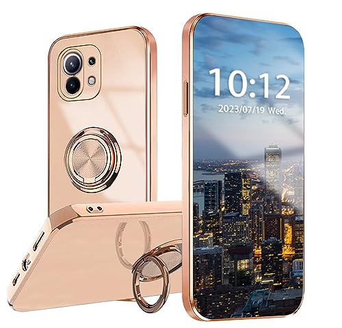 WOBURN Silikon Hülle für Xiaomi Mi 11 Lite 4G / 5G / 5G NE mit Drehung Fingerring Stände, Handyhülle Überzug Ultra Dünn Weiche TPU Stoßfest Schutzhülle Cover Bumper - Rosa von WOBURN