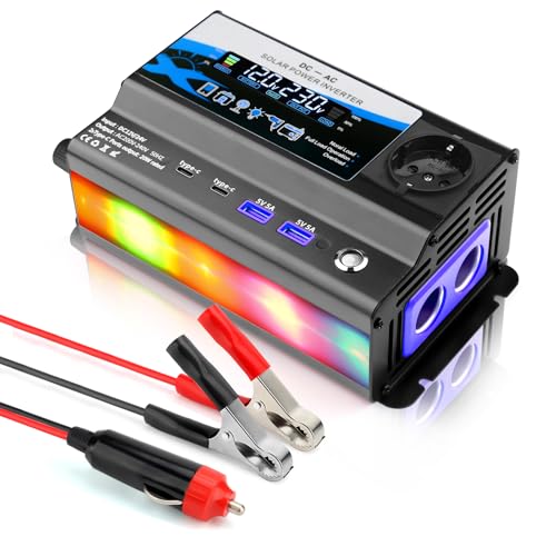 WODHMIEY 1000W Kfz Wechselrichter 12V/24V auf 230V – Auto Spannungswandler mit 1 Steckdose, 2 USB, Type-C & Zigarettenanzünder, LCD-Display, Ambientebeleuchtung – für Camping, Reisen, Wohnmobil & LKW WODHMIEY 1000W Kfz Wechselrichter 12V/24V auf 230V – Auto Spannungswandler mit 1 Steckdose, 2 USB, Type-C & Zigarettenanzünder, LCD-Display, Ambientebeleuchtung – für Camping, Reisen, Wohnmobil & LKW von WODHMIEY