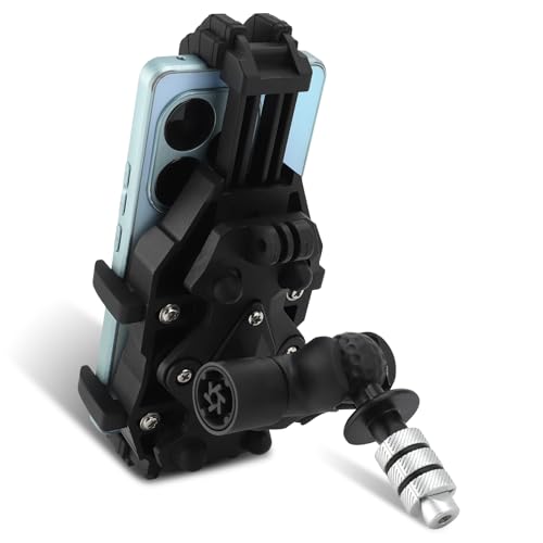 WODHMIEY Motorcycle Phone Mount, Motorrad Handyhalter 4 Groups Vibration Buffer Shock Absorber, Prevent Theft Clamp Arm, 360° Rotation Holder, für Motorräder Elektrofahrräder UTV(Spreizdübelbasis) von WODHMIEY