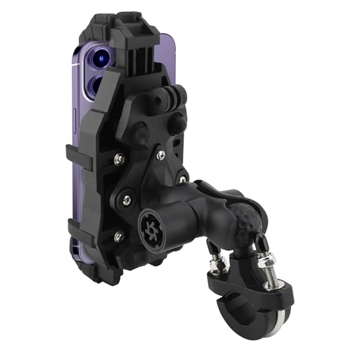 WODHMIEY Motorcycle Phone Mount, Motorrad Handyhalter 4 Groups Vibration Buffer Shock Absorber, Prevent Theft Clamp Arm, 360° Rotation Holder, für Motorräder Elektrofahrräder UTV(U Förmige Basis) von WODHMIEY