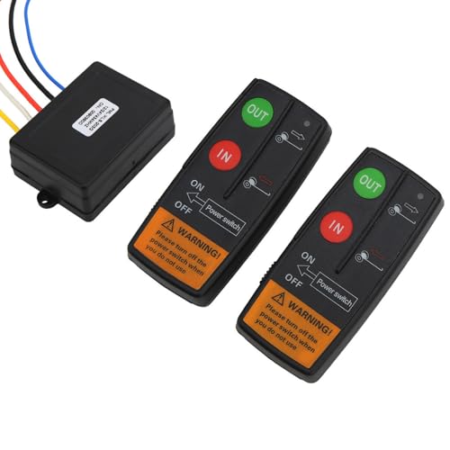 WODHMIEY Winch Remote Control Kit, Universal Drahtlose Seilwinde Fernbedienung Set mit 2 Fernbedienungen und 1 Empfänger, Hohe Empfindlichkeit mit 25m Reichweite, für 12V/24V Autos, ATVs, Lastwagen von WODHMIEY