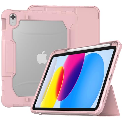 WODJWE Schutzhülle für iPad der 10. Generation, iPad 10.9 Hülle 2022 (Modell: A2696, A2757, A2777), stoßfeste Silikonhülle mit Displayschutz aus gehärtetem Glas, Stifthalter und Schultergurt, Griff von WODJWE
