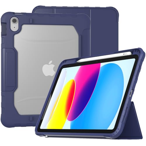 WODJWE Schutzhülle für iPad der 10. Generation, iPad 10.9 Hülle 2022 (Modell: A2696, A2757, A2777), stoßfeste Silikonhülle mit Displayschutz aus gehärtetem Glas, Stifthalter und Schultergurt von WODJWE