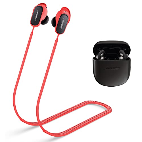 WOFRO Anti-Verlust-Gurt für Bose QuietComfort Ohrhörer II, Sport, weiches Silikon-Umhängeband, Zubehör, kompatibel mit New Bose QuietComfort Ohrhörern, 2 Halsband, Rot von WOFRO