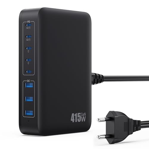 415W USB C Ladegerät Mehrfach, 8-Port Schnellladegerät GaN IV USB Ladestation mit 5 C und 3 A Ausgänge, Dual-PD 100W PPS Charger USB C Netzteil für Laptop, MacBook, iPad, iPhone, Samsung etc.(Schwarz) 415W USB C Ladegerät Mehrfach, 8-Port Schnellladegerät GaN IV USB Ladestation mit 5 C und 3 A Ausgänge, Dual-PD 100W PPS Charger USB C Netzteil für Laptop, MacBook, iPad, iPhone, Samsung etc.(Schwarz) von WOGPE