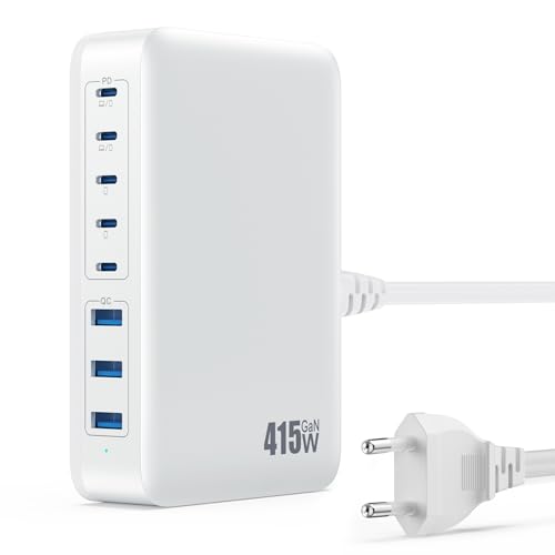 415W USB C Ladegerät Mehrfach, 8-Port Schnellladegerät GaN IV USB Ladestation mit 5 C und 3 A Ausgänge, Dual-PD 100W PPS Charger USB C Netzteil für Laptop, MacBook, iPad, iPhone, Samsung und mehr-Weiß 415W USB C Ladegerät Mehrfach, 8-Port Schnellladegerät GaN IV USB Ladestation mit 5 C und 3 A Ausgänge, Dual-PD 100W PPS Charger USB C Netzteil für Laptop, MacBook, iPad, iPhone, Samsung und mehr-Weiß von WOGPE