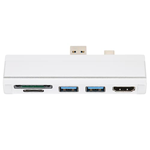 5 in 1 Surf Dock USB 3.0 Hub, 4K Aluminium Hub mit 5 Gbit/s 4K HDMI Aluminium -Shell -Kartenleser für SURF Pro 4/5/6 kompatibler Wins10 WinsWinsxp (Silber) von WOHPNLE