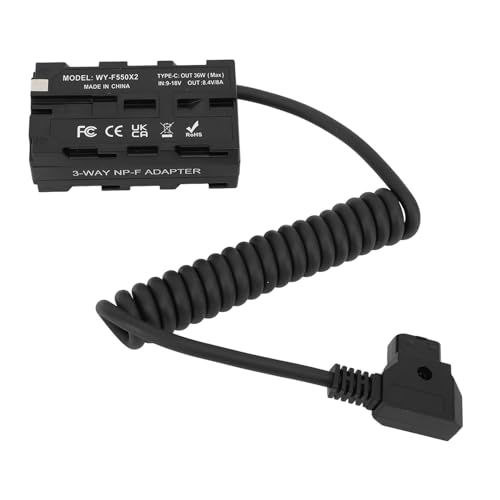 D Tippen Sie auf NP F970 F570 F550 Dummy Battery, ABS Coiled -Stromkabel -Adapter doppelseitiger DC -Adapterkoppler für Digitalkamera, LED -Licht, von WOHPNLE