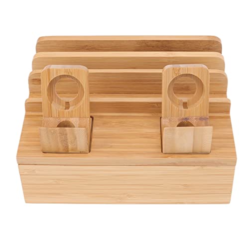 Ladestation für mehrere Geräte, 6 Anschlüsse USB Ladestation Watch Ständer Holzdocking Ständer Elektronischer Organisator für mehrere Geräte, Telefone, Tablets und mehr (Originalfarbe) von WOHPNLE