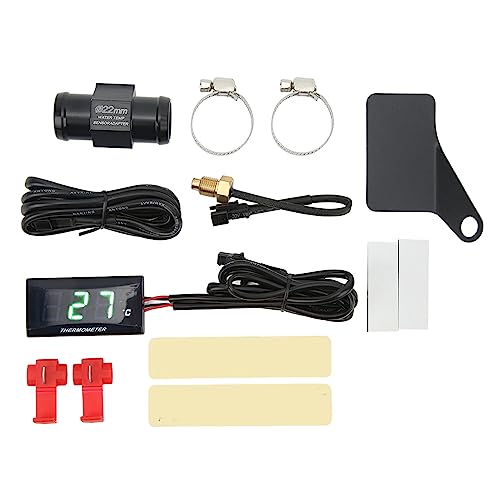 Universelle Passform, ultradünn, DC 12 V, Wassertemperaturmessung, digitales LCD-Display, Wasserthermometer, Motorrad-Motortemperaturmonitor mit Sensor, Halterung, T-Adapter, Blau (Green) von WOHPNLE