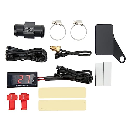 Universelle Passform, ultradünn, DC 12 V, Wassertemperaturmessung, digitales LCD-Display, Wasserthermometer, Motorrad-Motortemperaturmonitor mit Sensor, Halterung, T-Adapter, Blau (Red) von WOHPNLE