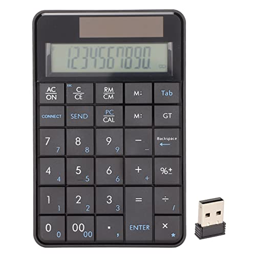 WOHPNLE Wireless Number Pad, 29 Tasten Ergonomische Nummernbelastung mit Taschenrechner 2,4 GHz USB Plug & Play Wireless Taschenrechner Tastatur mit Solarpanel für Büro, Buchhaltung, von WOHPNLE