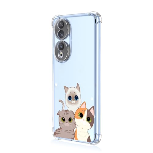 WOKEZ Clear Hülle für Honor 90, Stoßfeste TPU Handyhülle für Honor 90 mit Katze, Transparente Schlanke Bumper Schutzhülle-B01 von WOKEZ