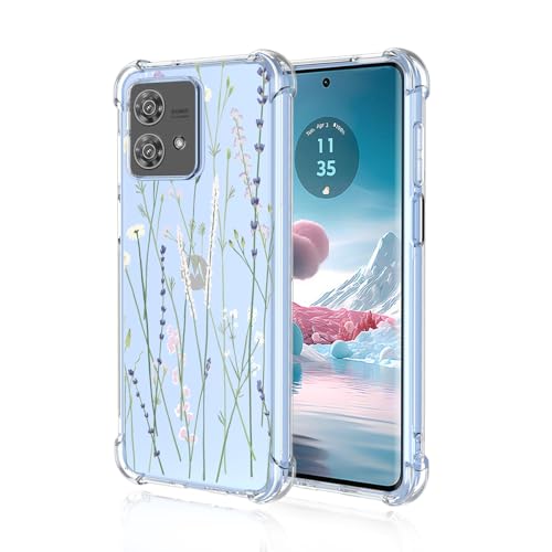 WOKEZ Clear Hülle für Motorola Edge 40 Neo 5G, Stoßfeste TPU Handyhülle für Moto Edge40 Neo mit Blumen Muster, Transparente Schlanke Bumper Schutzhülle-B10 von WOKEZ