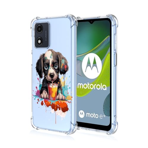 WOKEZ Clear Hülle für Motorola Moto E13, Stoßfeste TPU Handyhülle für Motorola E13 mit Hund Muster, Transparente Schlanke Bumper Schutzhülle-A32 von WOKEZ