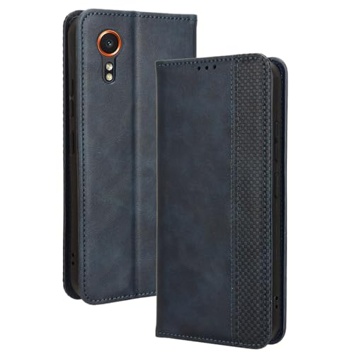 WOKEZ Handyhülle für Samsung Galaxy Xcover 7 Hülle Leder, Vintage Klapphülle Leder Schutzhülle Abdeckung, Klappbar Wallet Lederhülle[Kartenfächer] [Standfunktion] [Magnet]-Blau von WOKEZ