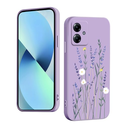 WOKEZ Hülle für Motorola Moto G54 5G mit Blumen Muster, Dünn Silikon Handyhülle für Motorola G54 mit Microfiber Schutzhülle, Stoßfest Weiches Case Cover mit Kratzfest-Lila38 von WOKEZ