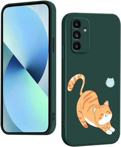 WOKEZ Hülle für Samsung Galaxy A25 5G mit Fette Katzen, Dünn Silikon Handyhülle für Samsung A25 5G mit Microfiber Schutzhülle, Stoßfest Weiches Case Cover mit Kratzfest-Grün15 von WOKEZ